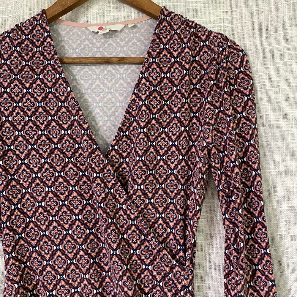 Boden V Neck Cross Front Long Sleeve Blouse Pink Size 6 - Picture 2 of 8